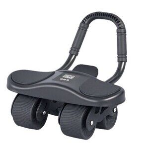 4-Wheel Ab Roller with Auto Rebound Digital Timer Phone Holder Elbow Pads Black